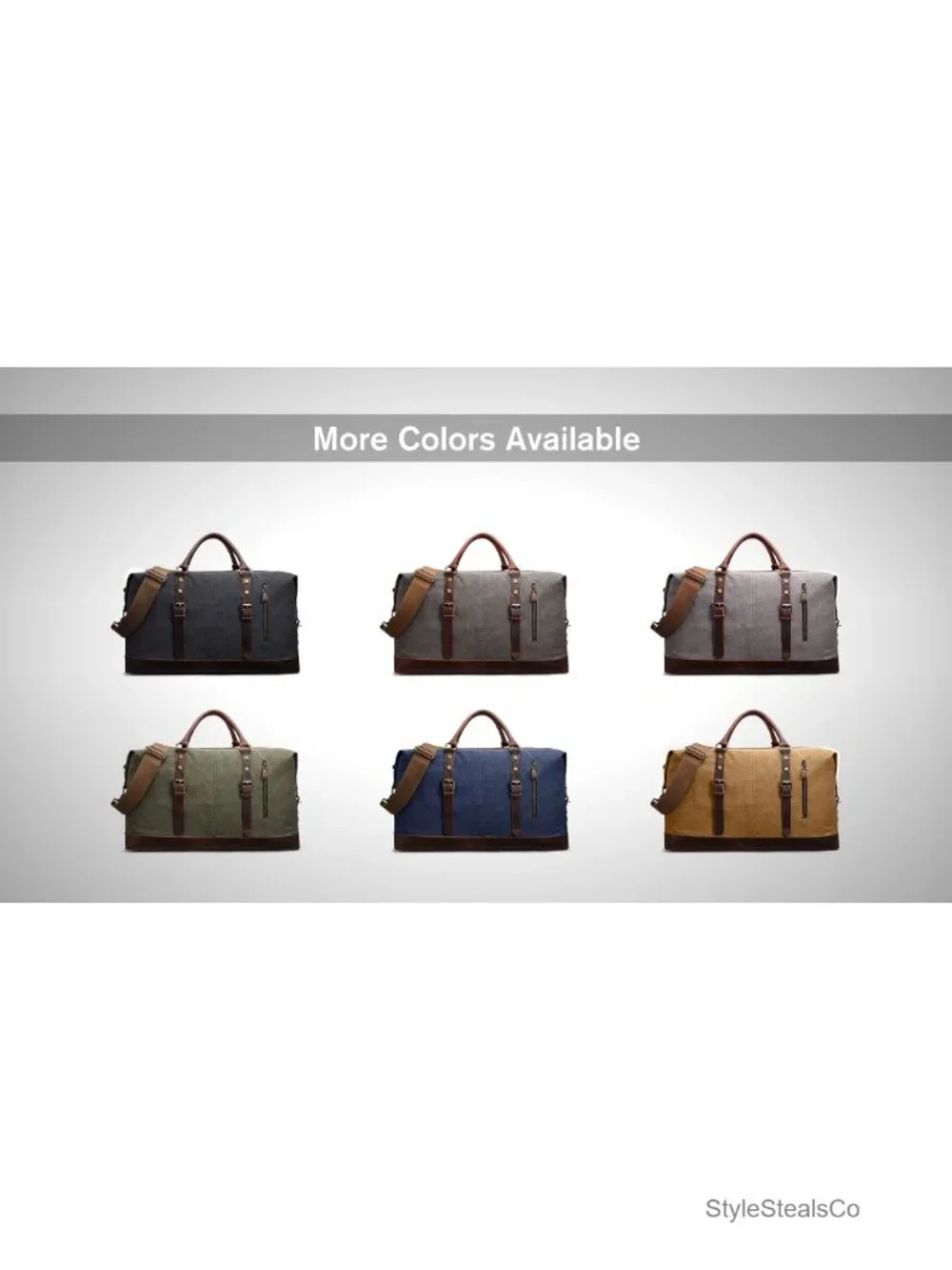 Canvas Duffle Bag with Genuine Leather Trim - Large Travel Weekender Carry On